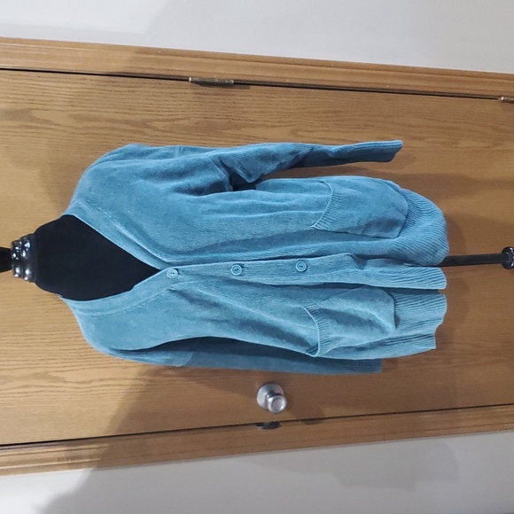 Eileen fisher soft ribbed cardigan teal green big pockets - Picture 1 of 7